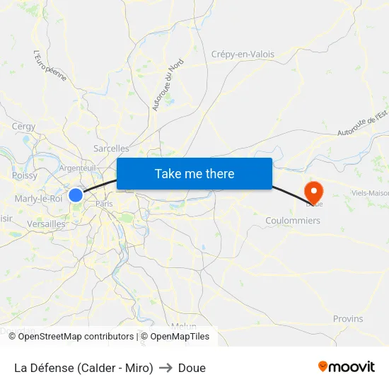La Défense (Calder - Miro) to Doue map