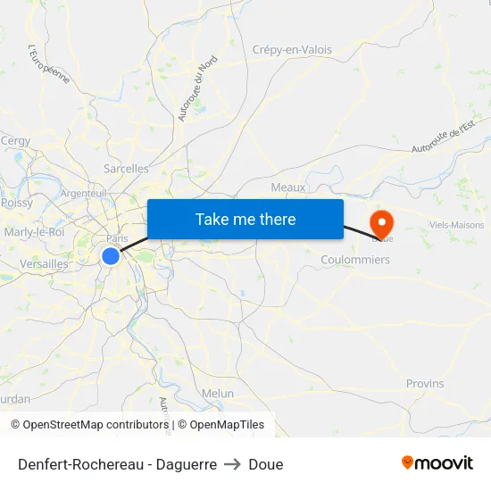 Denfert-Rochereau - Daguerre to Doue map