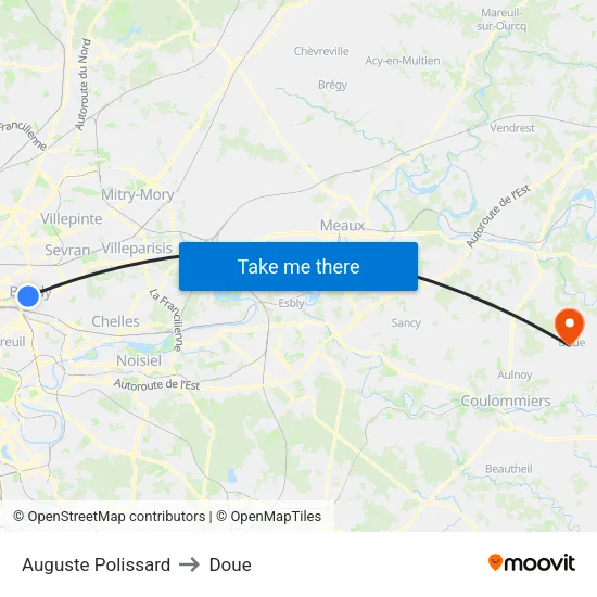 Auguste Polissard to Doue map