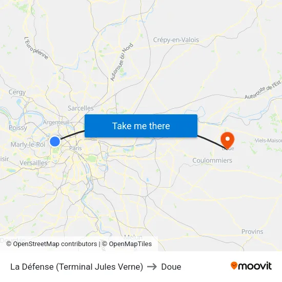 La Défense (Terminal Jules Verne) to Doue map