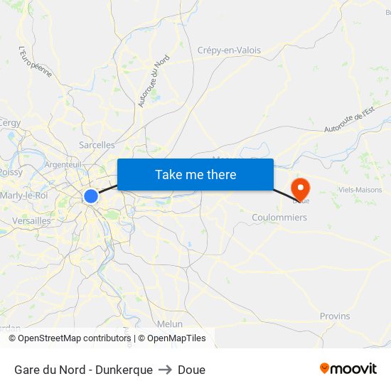 Gare du Nord - Dunkerque to Doue map