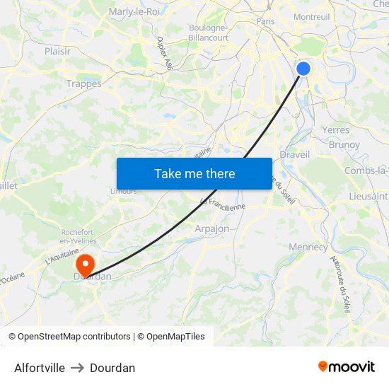 Alfortville to Dourdan map