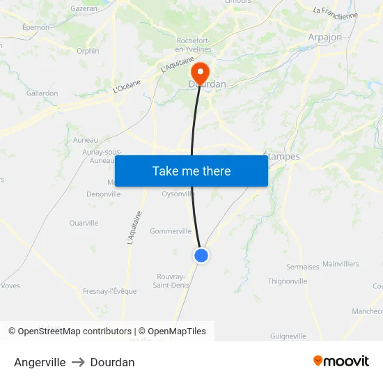 Angerville to Dourdan map