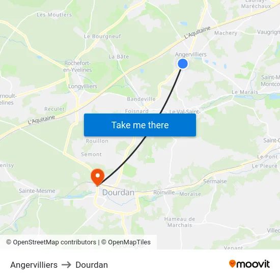 Angervilliers to Dourdan map