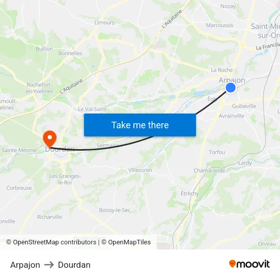 Arpajon to Dourdan map