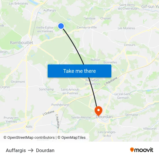 Auffargis to Dourdan map