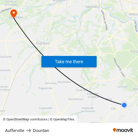 Aufferville to Dourdan map