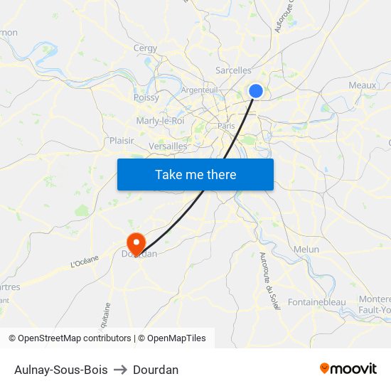 Aulnay-Sous-Bois to Dourdan map