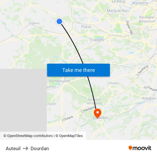 Auteuil to Dourdan map