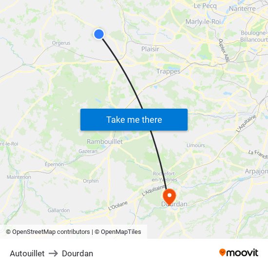 Autouillet to Dourdan map