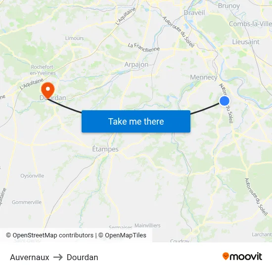 Auvernaux to Dourdan map