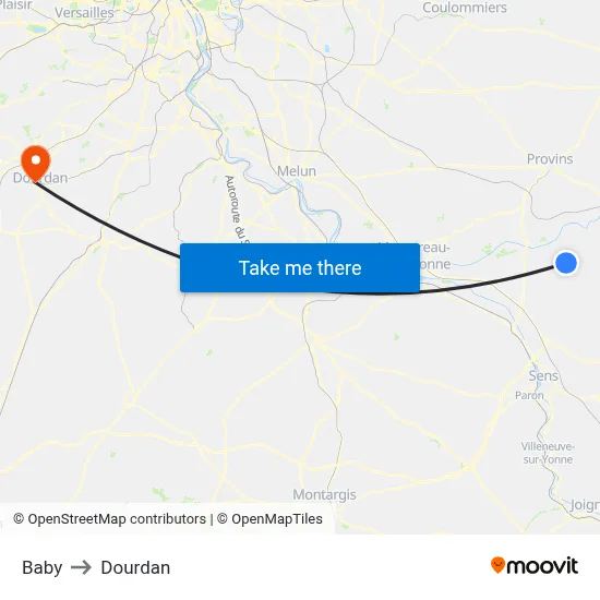 Baby to Dourdan map