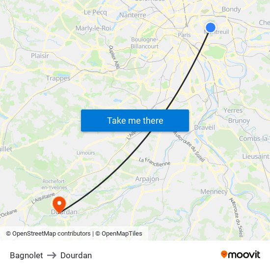 Bagnolet to Dourdan map