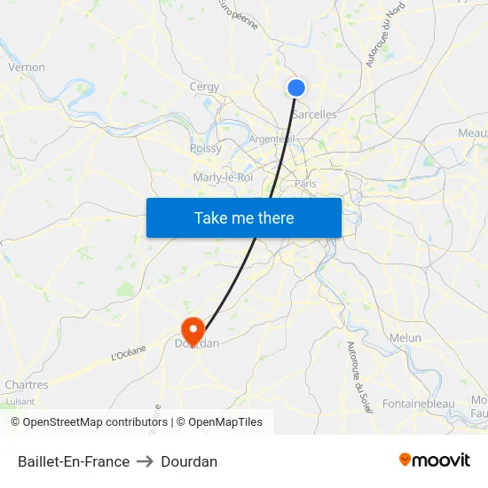 Baillet-En-France to Dourdan map