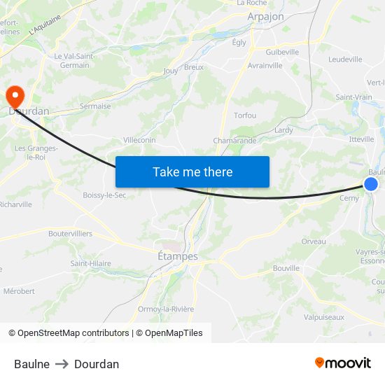 Baulne to Dourdan map