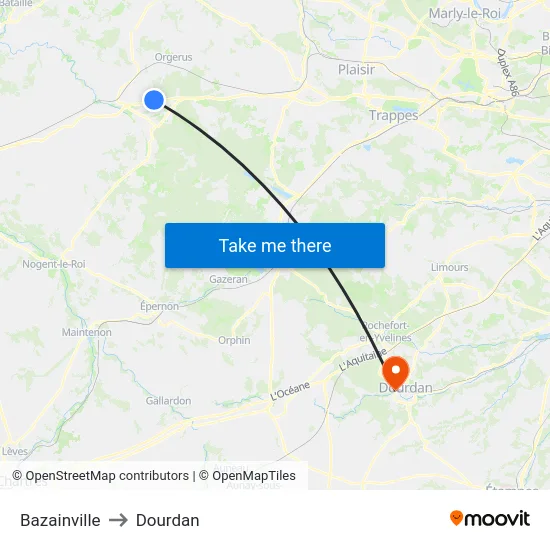 Bazainville to Dourdan map