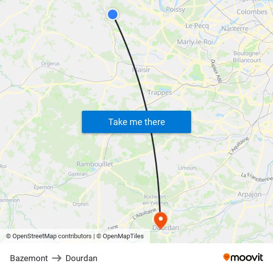 Bazemont to Dourdan map