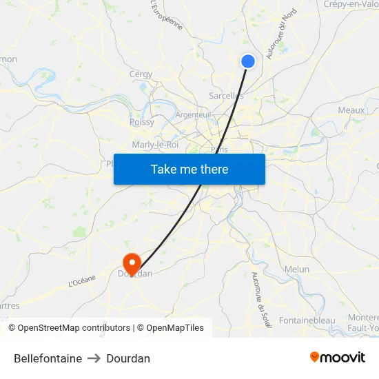 Bellefontaine to Dourdan map