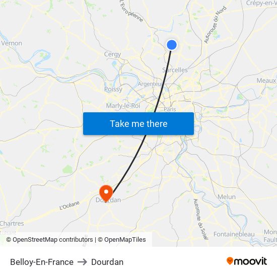 Belloy-En-France to Dourdan map