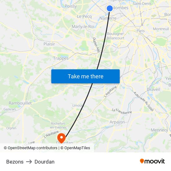 Bezons to Dourdan map