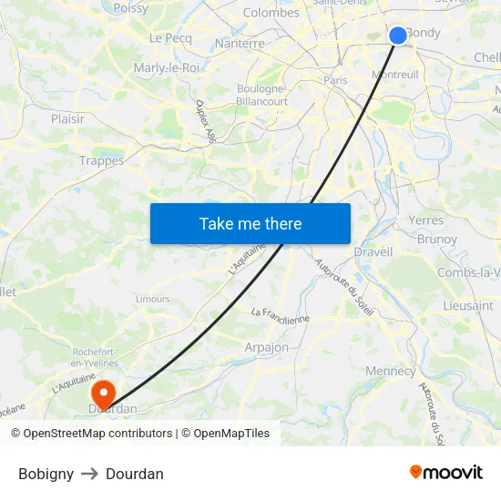 Bobigny to Dourdan map