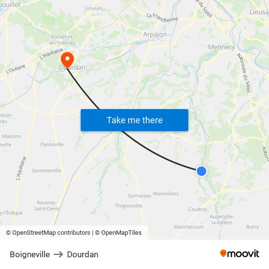 Boigneville to Dourdan map