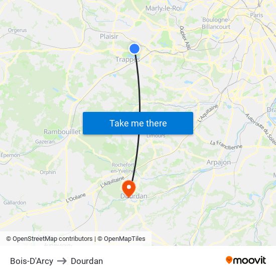 Bois-D'Arcy to Dourdan map