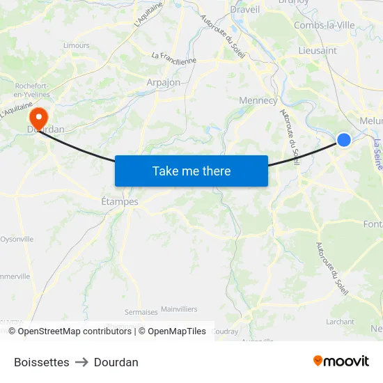 Boissettes to Dourdan map