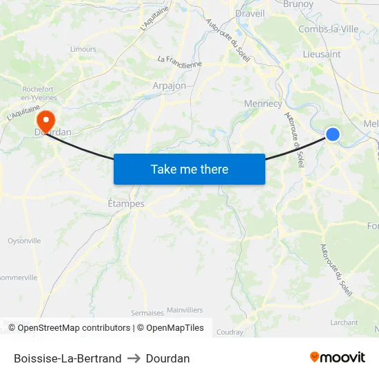 Boissise-La-Bertrand to Dourdan map