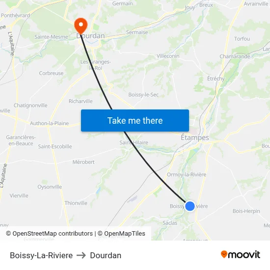 Boissy-La-Riviere to Dourdan map
