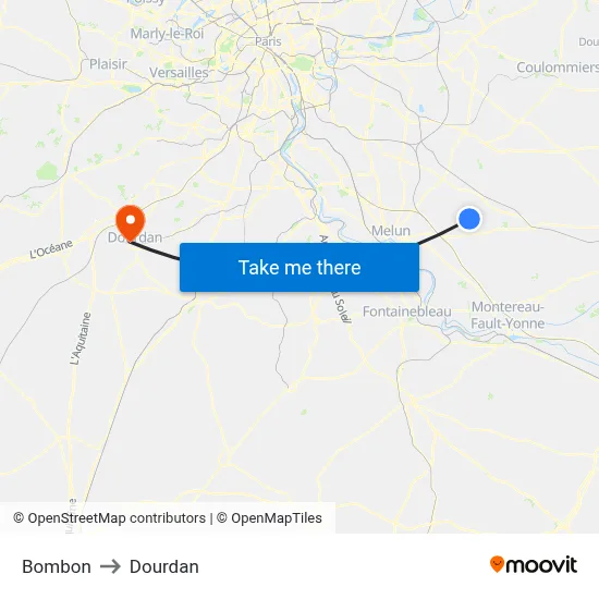 Bombon to Dourdan map