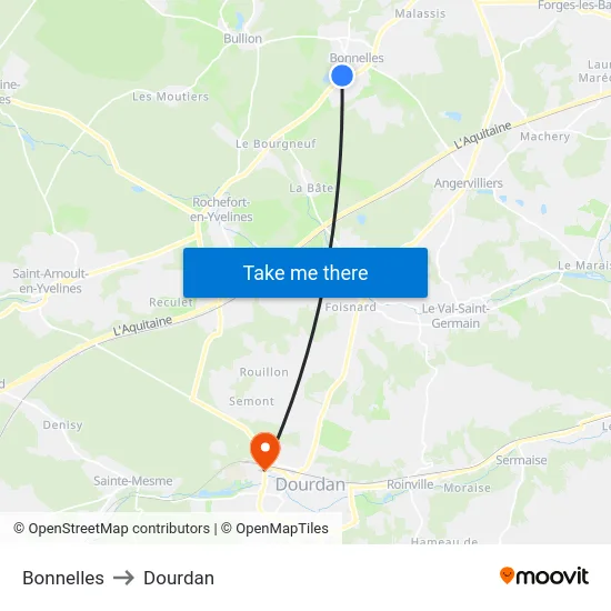 Bonnelles to Dourdan map