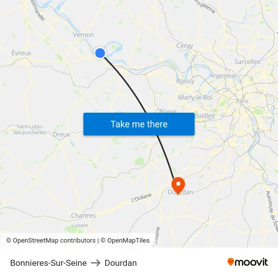 Bonnieres-Sur-Seine to Dourdan map