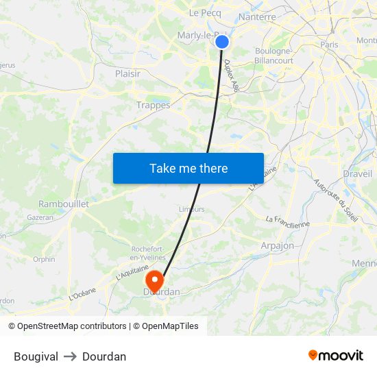 Bougival to Dourdan map