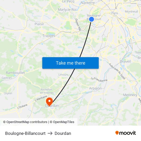 Boulogne-Billancourt to Dourdan map