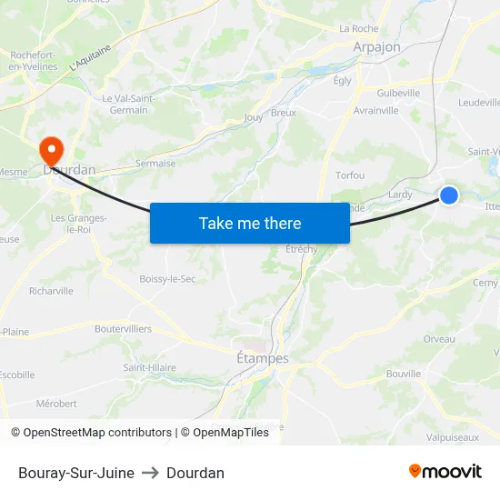 Bouray-Sur-Juine to Dourdan map