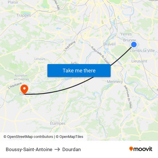 Boussy-Saint-Antoine to Dourdan map