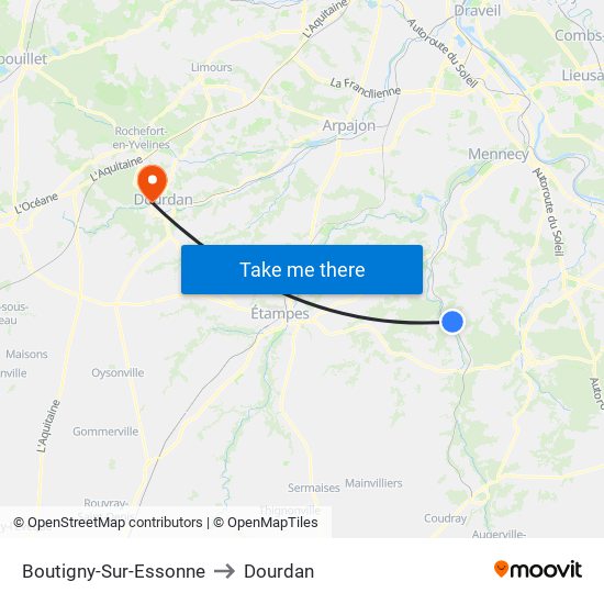 Boutigny-Sur-Essonne to Dourdan map