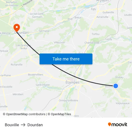 Bouville to Dourdan map