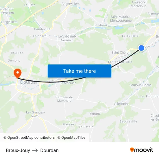 Breux-Jouy to Dourdan map