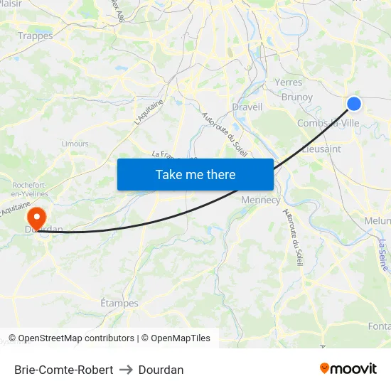 Brie-Comte-Robert to Dourdan map