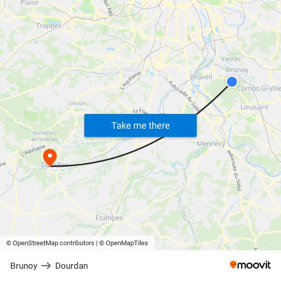 Brunoy to Dourdan map