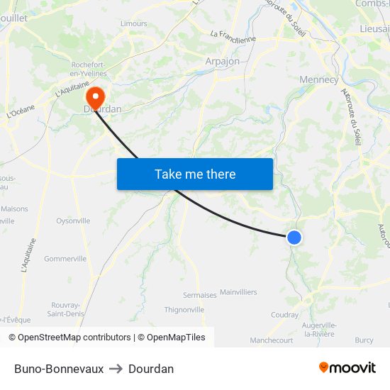 Buno-Bonnevaux to Dourdan map