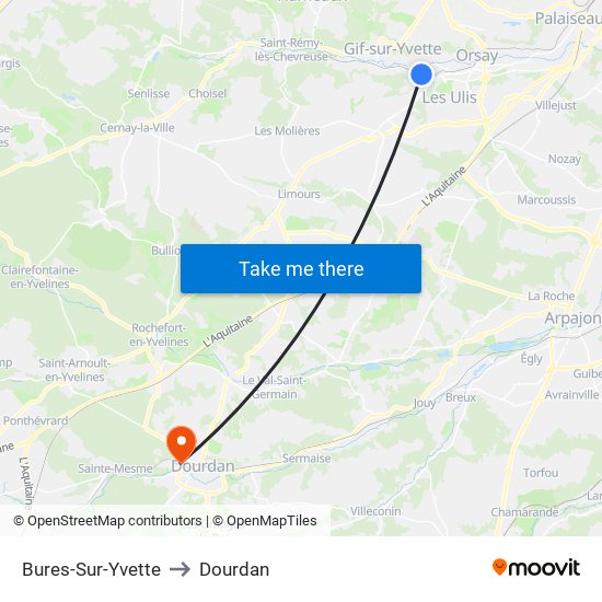 Bures-Sur-Yvette to Dourdan map