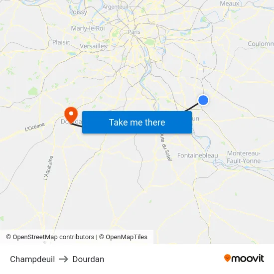 Champdeuil to Dourdan map