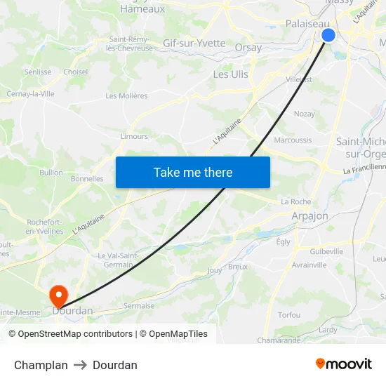 Champlan to Dourdan map