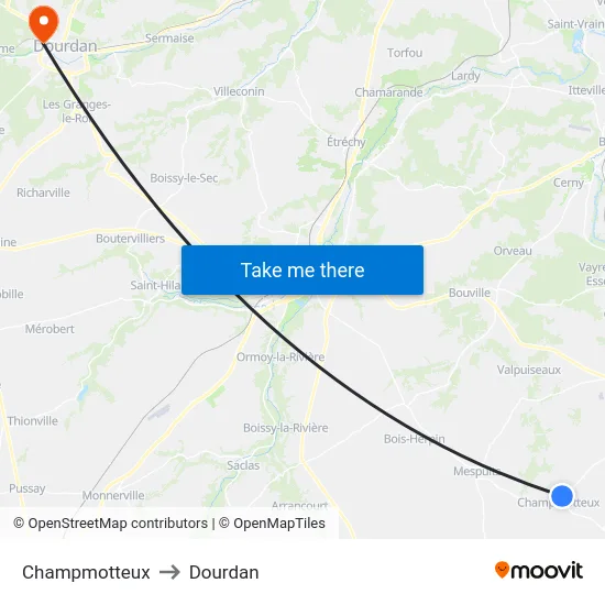 Champmotteux to Dourdan map