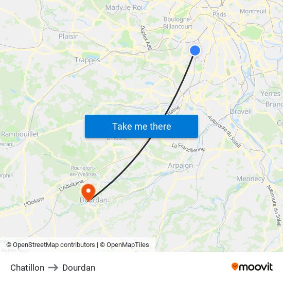 Chatillon to Dourdan map