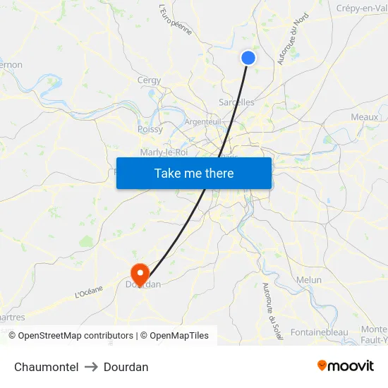 Chaumontel to Dourdan map