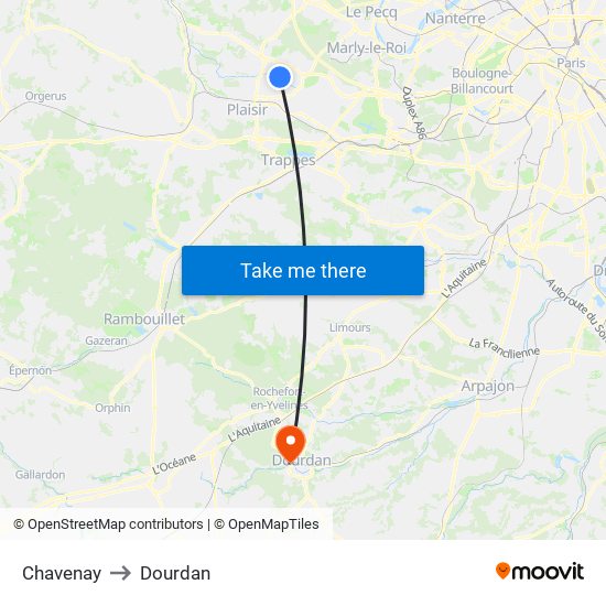 Chavenay to Dourdan map